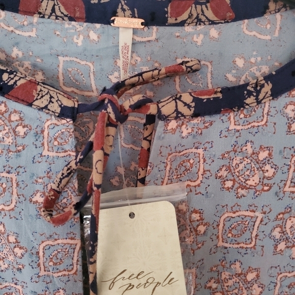 Free People Indigo Combo Long Bell Sleeve Maxi Sz. L Dress - Picture 5 of 15